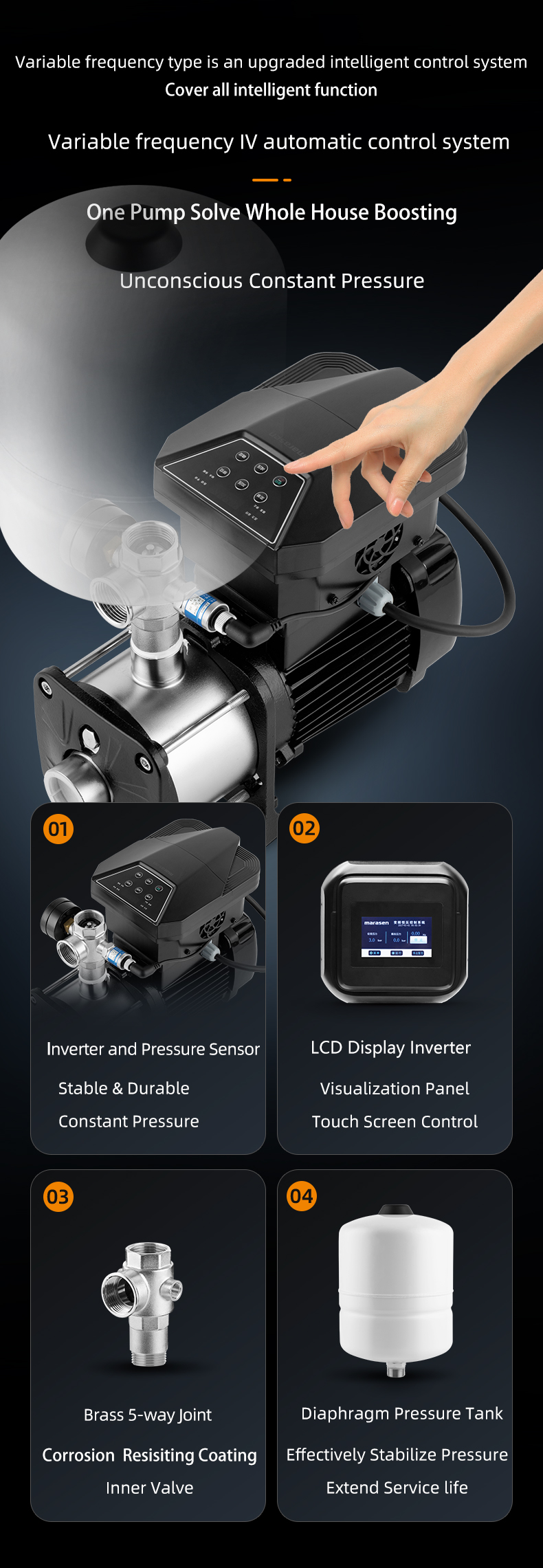 Risefull Inverter Smart Horizontal Stainless Steel Multistage Centrifugal Pump 8m³/h Rated Flow