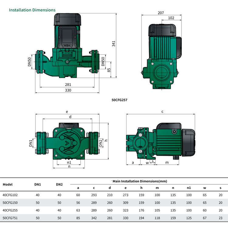 Risefull CFG Brass Impeller High Flow Industry Booster in Line Vertical Pipe-line Centrifugal Circulation  Water Pump